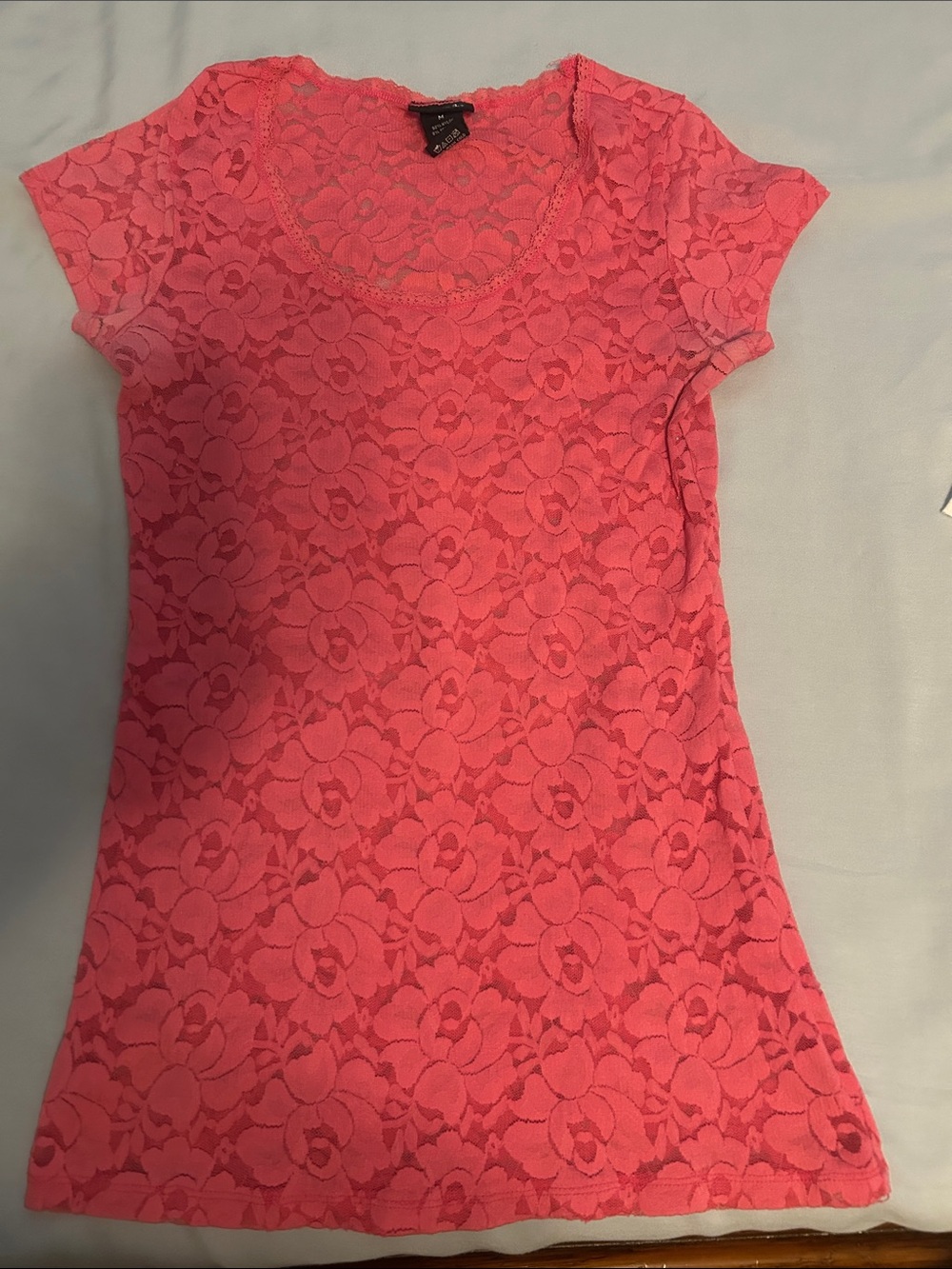 Rue21 Coral Pink Floral Lace Short Sleeve Tee